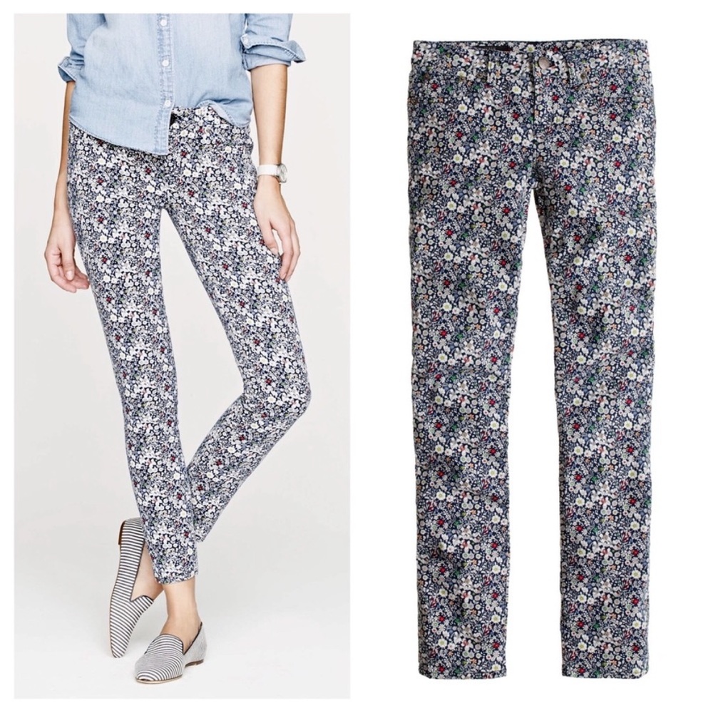 J. Crew June’s Meadow Liberty Blue White Red Floral Print Toothpick Jean Sz 25